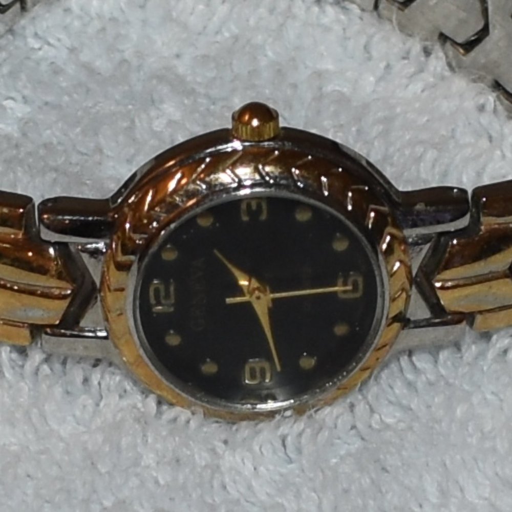 Geneva Quartz Two Tone Watch w/ Black Face